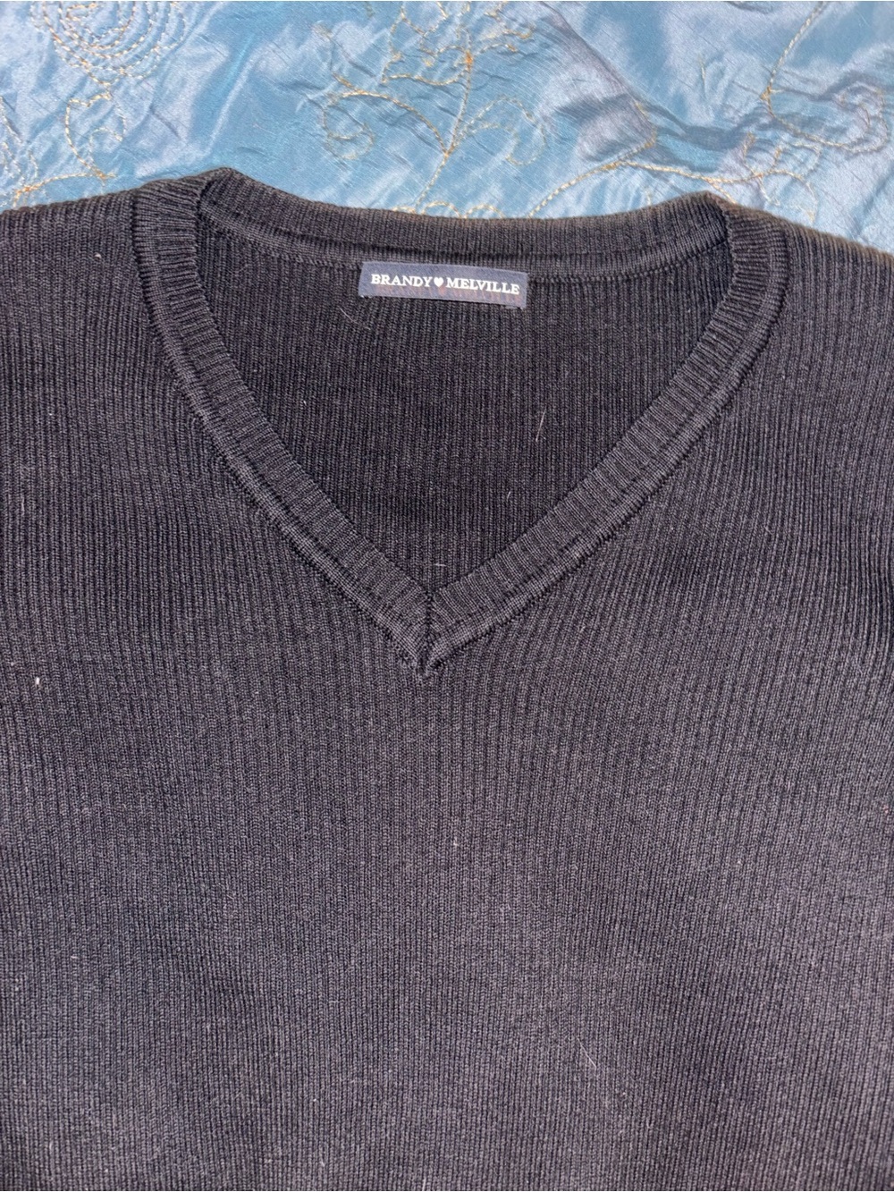 Brandy Melville Black Ribbed Cropped Sweater
